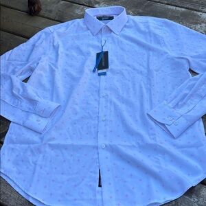 NWT Report Collection White Shirt with Pink Accents size L /16.5